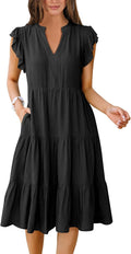 ANRABESS Womens Summer Dress Ruffle Sleeve V Neck Midi Dresses | Flowy Tiered Boho Beach Sundress, Casual Fit Knee Length, Fashion Vacation Work Outfits 2026