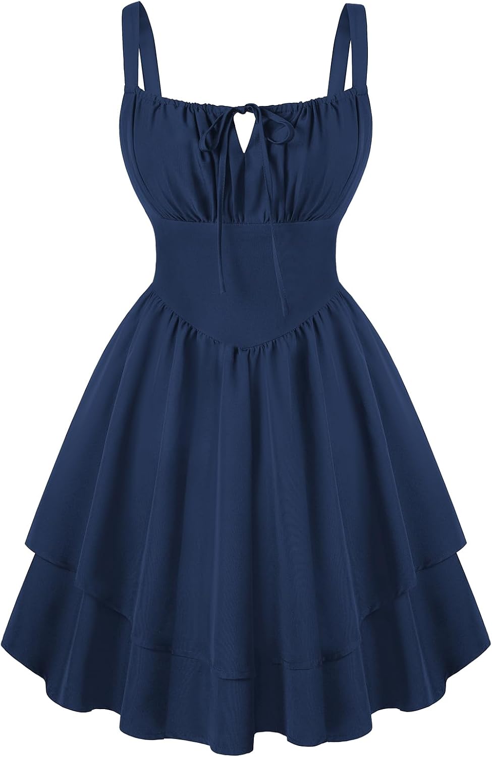 Scarlet Darkness Corset Mini Dress for Women Teens Grad Homecoming Sundress | Adjustable Straps, Tie Square Neck, Smocked Back, Zip & Pocket, Layered A-Line Hem. For Daily, Date, Graduation & Homecoming