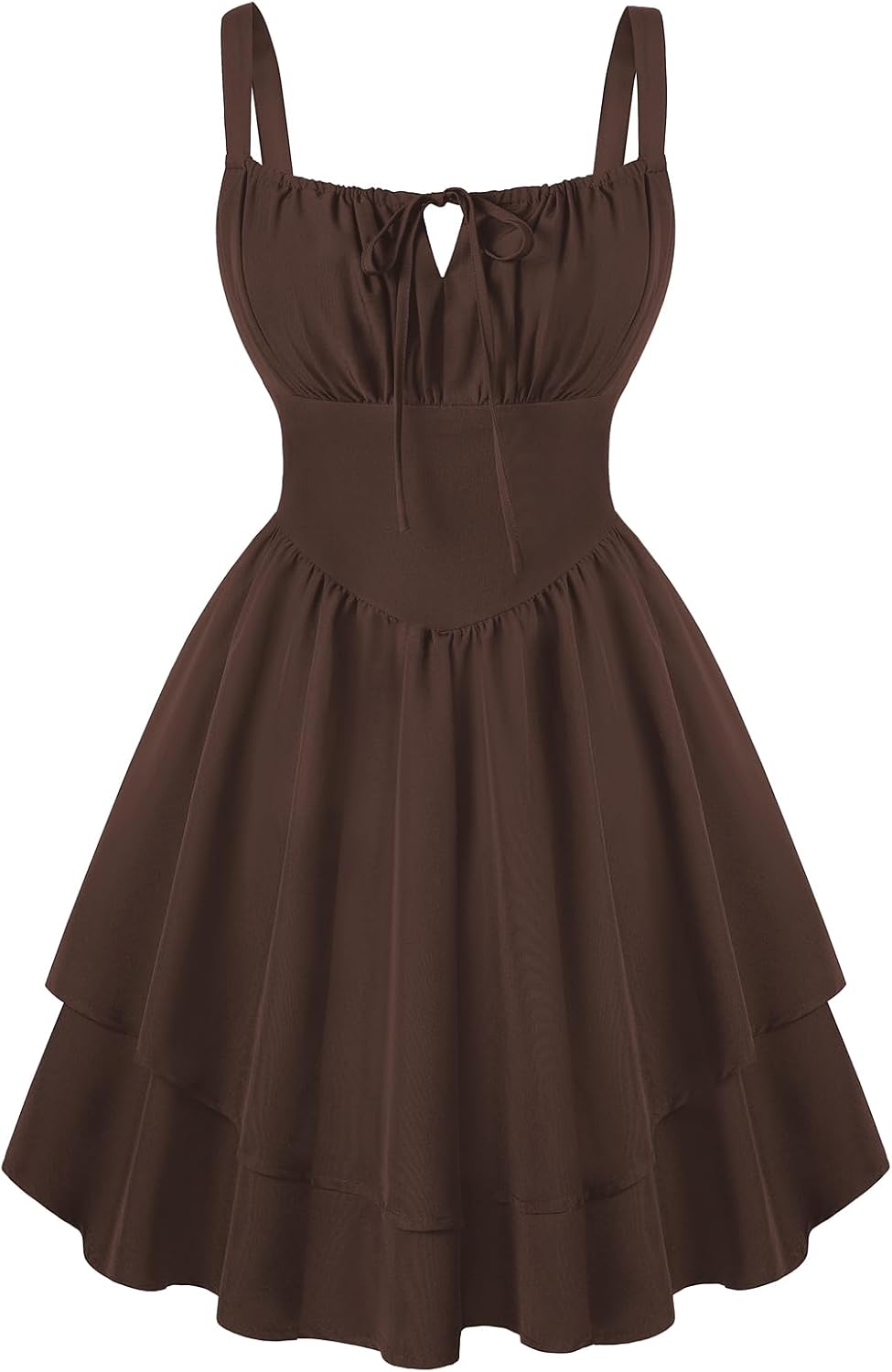 Scarlet Darkness Corset Mini Dress for Women Teens Grad Homecoming Sundress | Adjustable Straps, Tie Square Neck, Smocked Back, Zip & Pocket, Layered A-Line Hem. For Daily, Date, Graduation & Homecoming