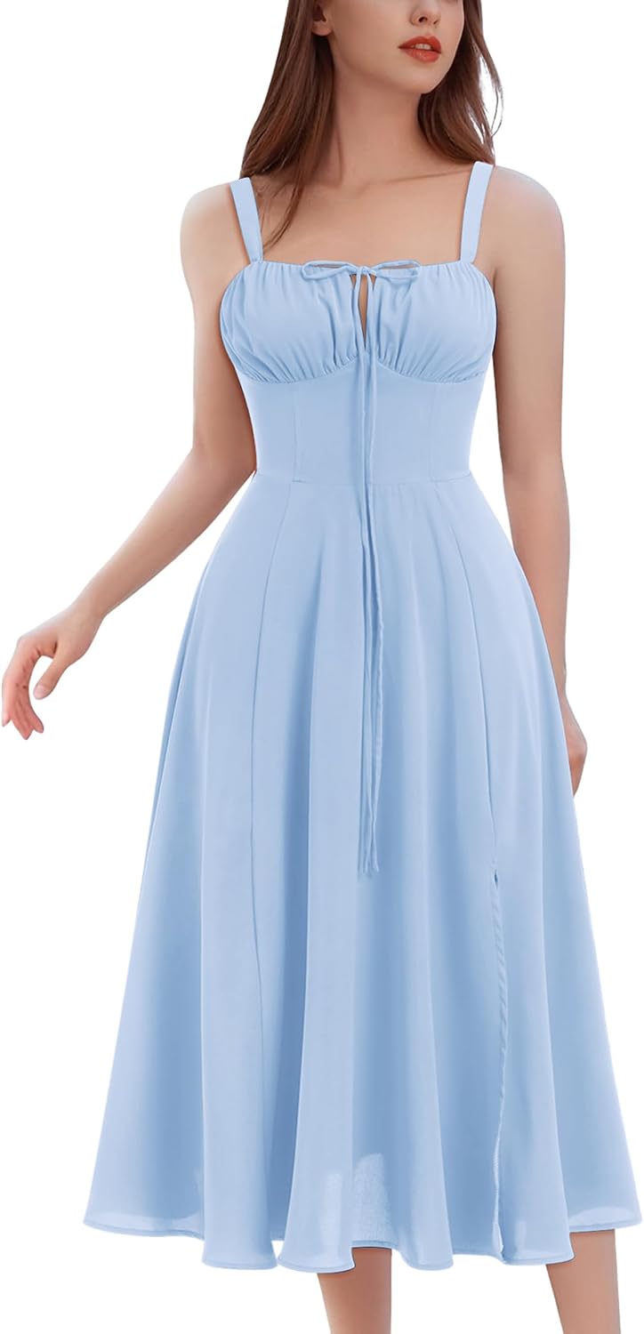 Women's Floral Corset Dress Formal Cocktail Dresses Going Out Casual Sundress Split Thigh Spaghetti Strap Vintage Dress