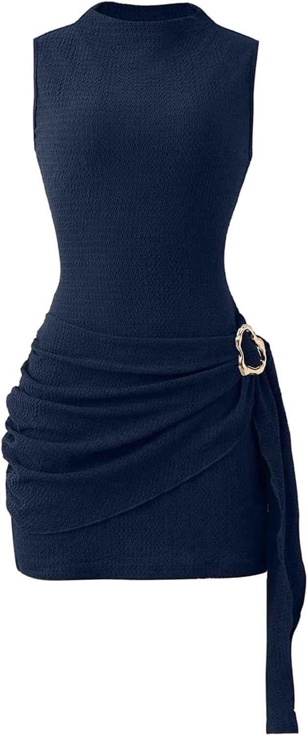 SOLY HUX Women's Mock Neck Bodycon Mini Dress Cocktail Going Out Dresses | Summer, Sleeveless, Ruched Detail, Party Outfits, Graduation, Birthday, Wedding Guest