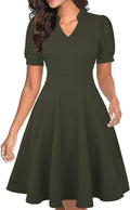 Mokayee Womens Summer Short Puff Sleeve Casual Semi-Formal Fit and Flare Church Wedding Guest Work Dresses with Pockets