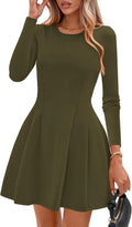 PRETTYGARDEN Womens Long Sleeve Pleated Mini Dress | Soft Knit Fabric, A Line Babydoll Fit, Crewneck Short Dresses, Casual Party Date Night Outfits, Fall Winter Trendy Clothes