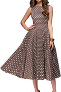 Simple Flavor Women's Vintage 1950s Cocktail Midi Dress | Sleeveless, Cotton, Boat neck, Retro tea length, Fit and flare a-line swing, Tea party derby church dress with pockets