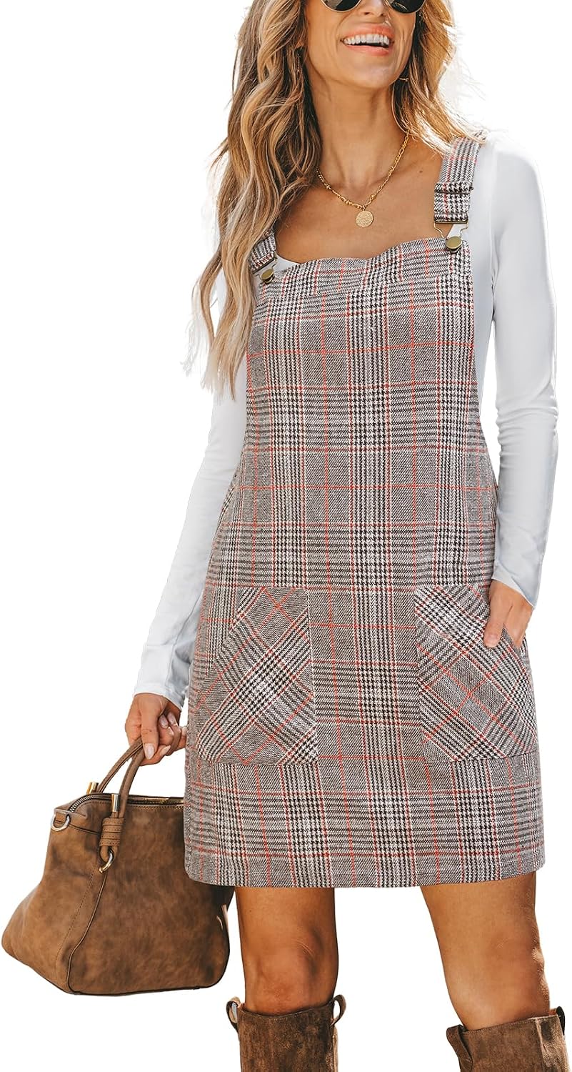 CUPSHE Women Corduroy Square Neck Wide Strap Fall Overall Mini Dress | Velvety Ribbed Texture, Front Bib Pocket, Utility Patch Pouches, High-Looped Buckle Fasteners, Casual Warm Autumn Outfits