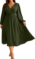 RWJ Women's Plus Size Fall Wedding Guest Dress V Neck Swiss Dot Long Sleeve | Semi Formal, Business Casual, Daily, Cocktail Party, Graduation, Homecoming, Evening, Date, Special Event, Funeral, Festive