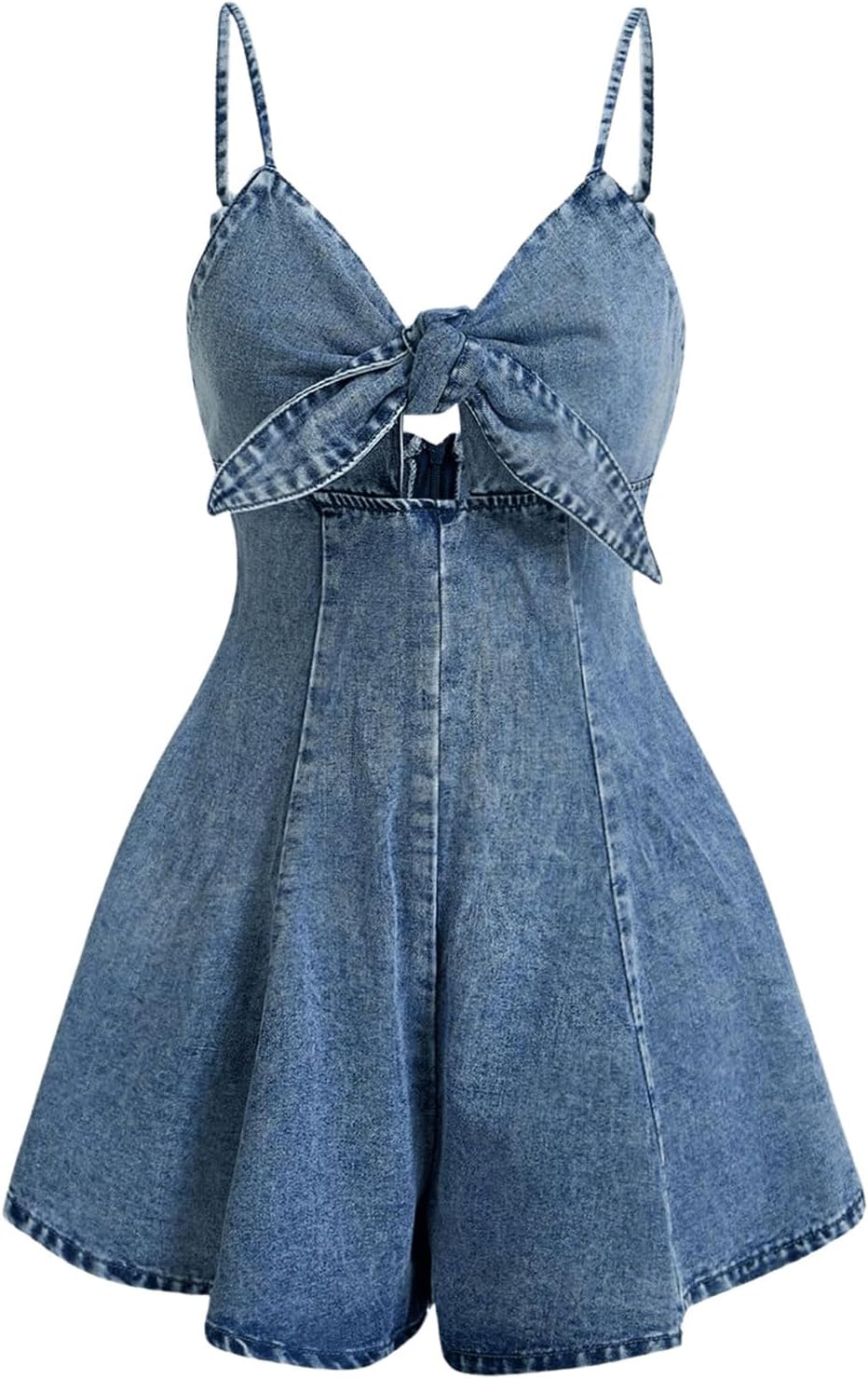 OYOANGLE Women's Vintage Bowknot Spaghetti Strap Denim Romper Jean Dress | Sleeveless Wide Leg, Short Jumpsuits, Country Concert Outfits, Cowgirl Outfits, Summer, Western, Cute