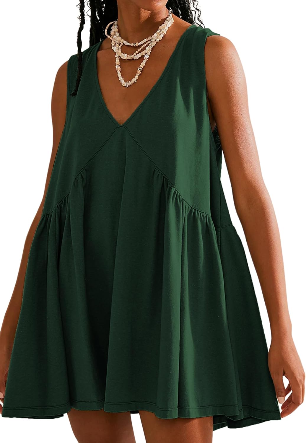 Tomosc Sleeveless Mini Dress for Women 2026 Summer Casual V Neck Sundress Loose Babydoll Dress with Pockets