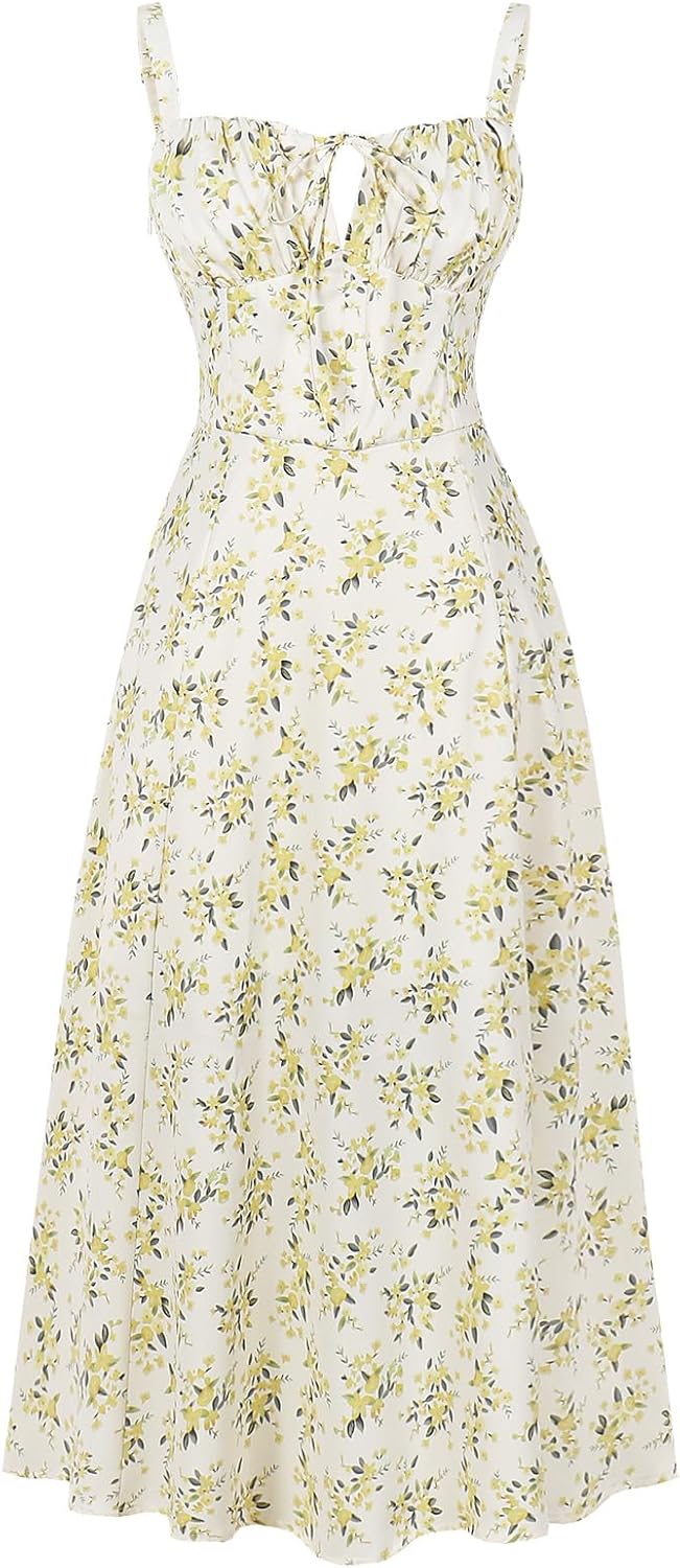 Women's Floral Corset Dress Formal Cocktail Dresses Going Out Casual Sundress Split Thigh Spaghetti Strap Vintage Dress