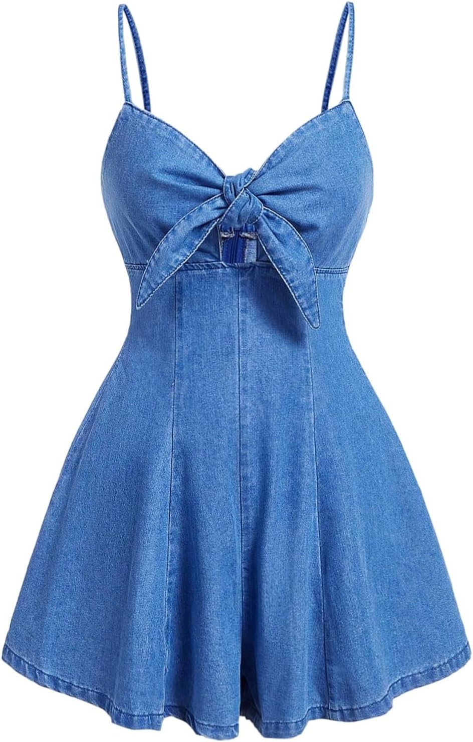 OYOANGLE Women's Vintage Bowknot Spaghetti Strap Denim Romper Jean Dress | Sleeveless Wide Leg, Short Jumpsuits, Country Concert Outfits, Cowgirl Outfits, Summer, Western, Cute