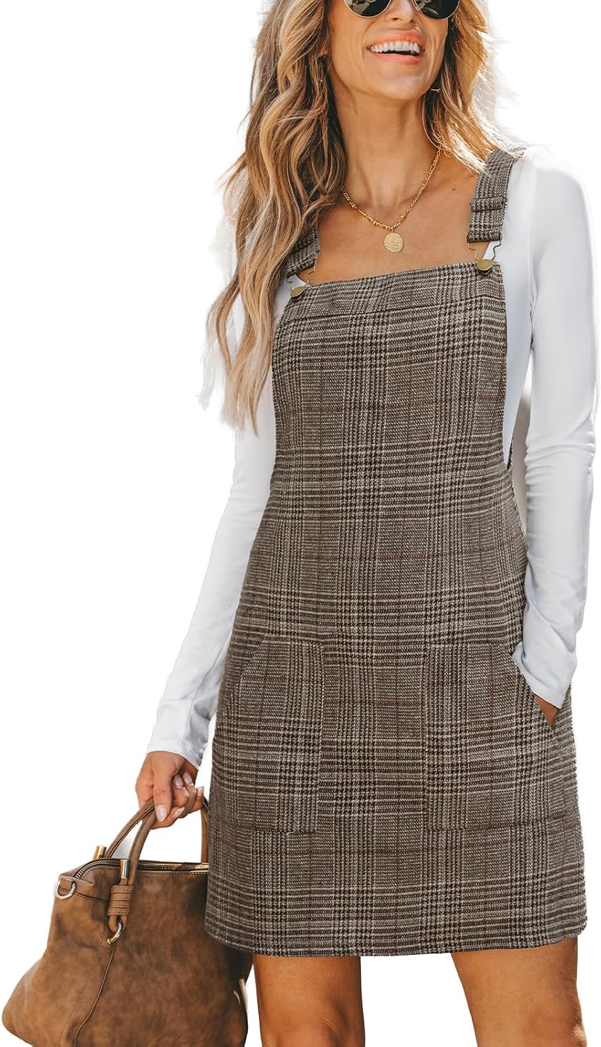 CUPSHE Women Corduroy Square Neck Wide Strap Fall Overall Mini Dress | Velvety Ribbed Texture, Front Bib Pocket, Utility Patch Pouches, High-Looped Buckle Fasteners, Casual Warm Autumn Outfits