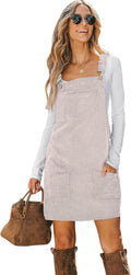 CUPSHE Women Corduroy Square Neck Wide Strap Fall Overall Mini Dress | Velvety Ribbed Texture, Front Bib Pocket, Utility Patch Pouches, High-Looped Buckle Fasteners, Casual Warm Autumn Outfits