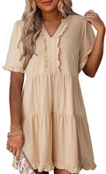Dokotoo Womens A Line Babydoll Casual Summer Dresses with Pockets | Short Sleeve, V Neck, Hide Tummy, Cute Flowy Western Dress, Mini Short Casual Dress for Graduation Party Date Night Teacher