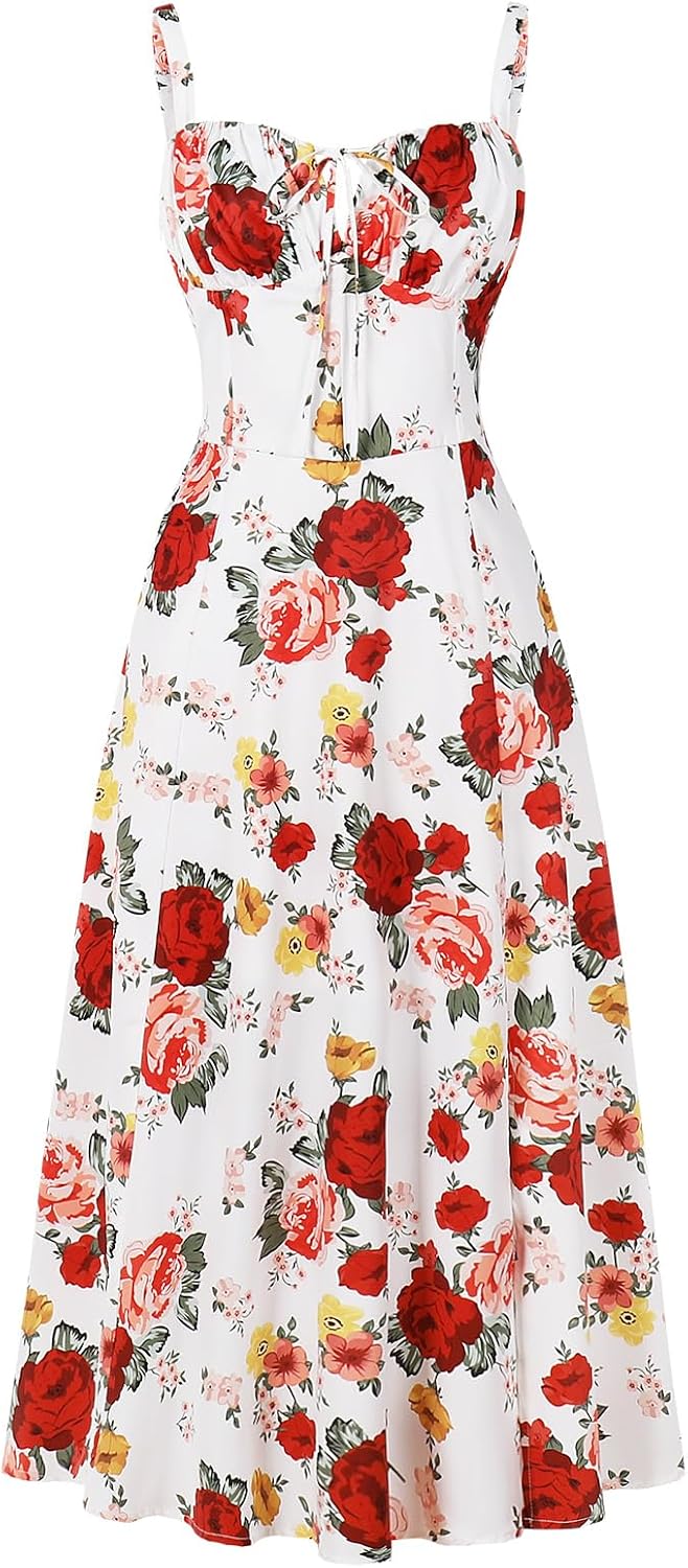 Women's Floral Corset Dress Formal Cocktail Dresses Going Out Casual Sundress Split Thigh Spaghetti Strap Vintage Dress