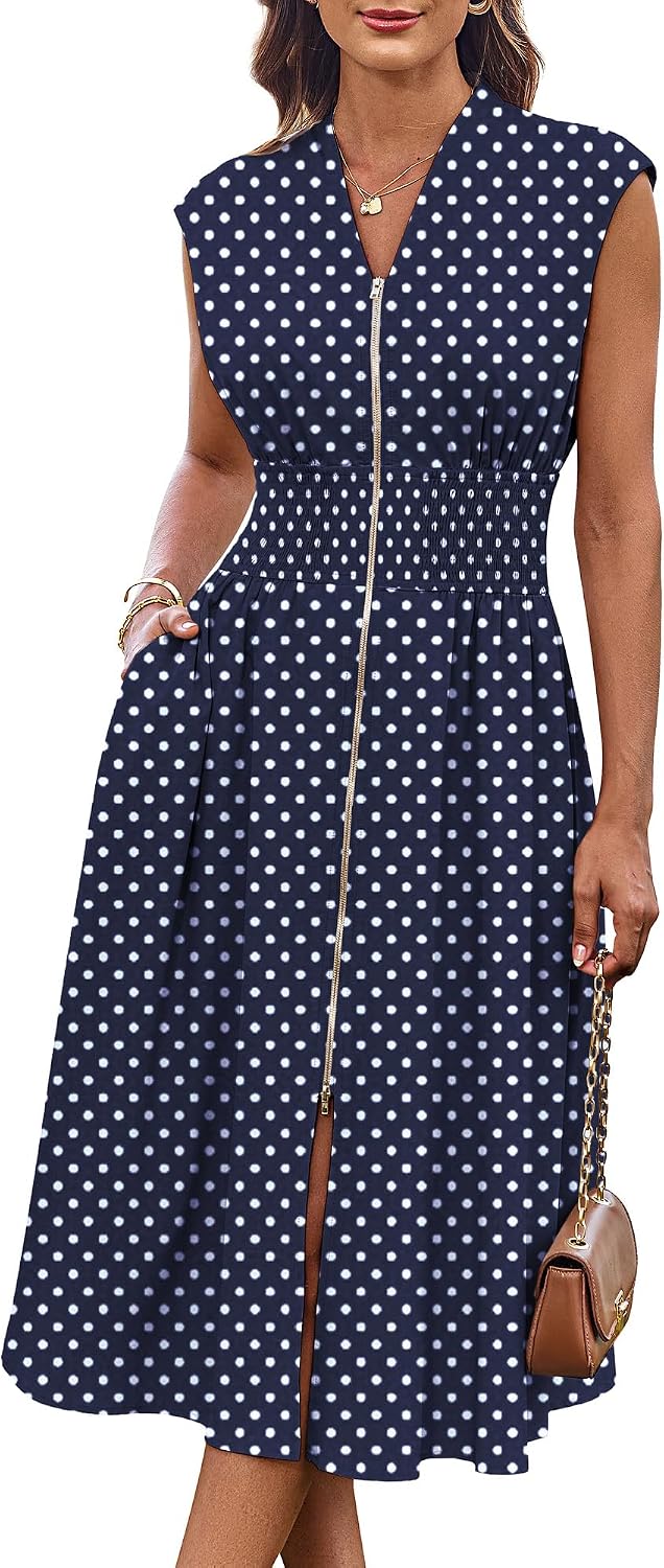 GRACE KARIN Womens Casual Dress, Business Office Work Homecoming Dresses | 2026, Cap Sleeve, Zipper Front, V Neck, Professional, Knee Length, Sleeveless, Flowy, Midi, Fall, Formal, Wedding, Hoco