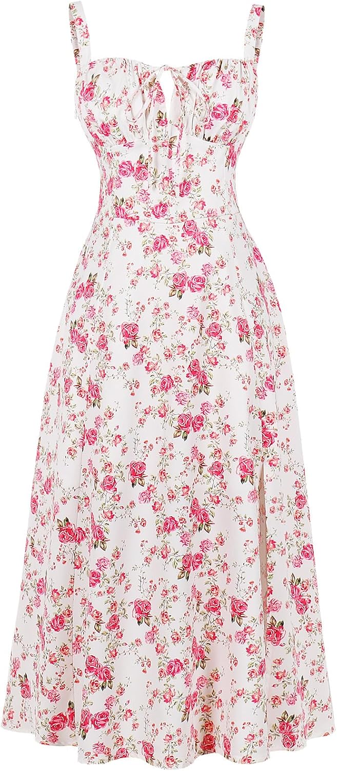 Women's Floral Corset Dress Formal Cocktail Dresses Going Out Casual Sundress Split Thigh Spaghetti Strap Vintage Dress