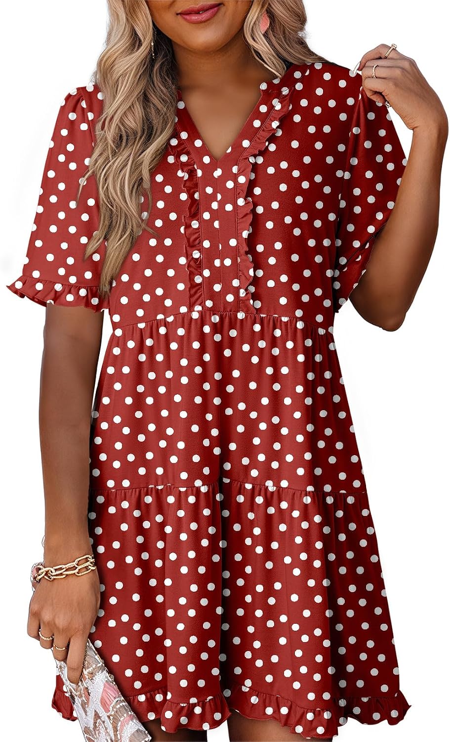 Dokotoo Womens A Line Babydoll Casual Summer Dresses with Pockets | Short Sleeve, V Neck, Hide Tummy, Cute Flowy Western Dress, Mini Short Casual Dress for Graduation Party Date Night Teacher