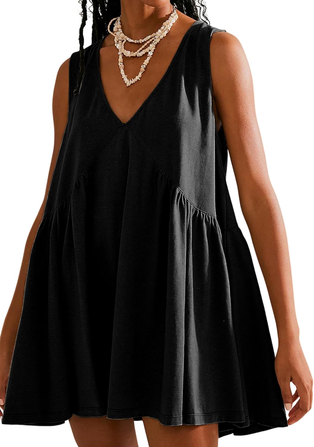 Tomosc Sleeveless Mini Dress for Women 2026 Summer Casual V Neck Sundress Loose Babydoll Dress with Pockets