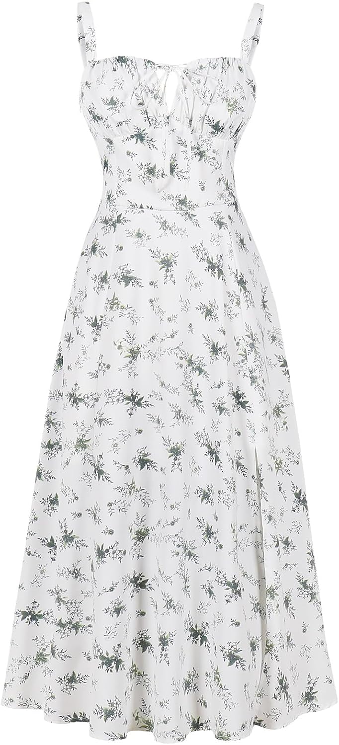 Women's Floral Corset Dress Formal Cocktail Dresses Going Out Casual Sundress Split Thigh Spaghetti Strap Vintage Dress
