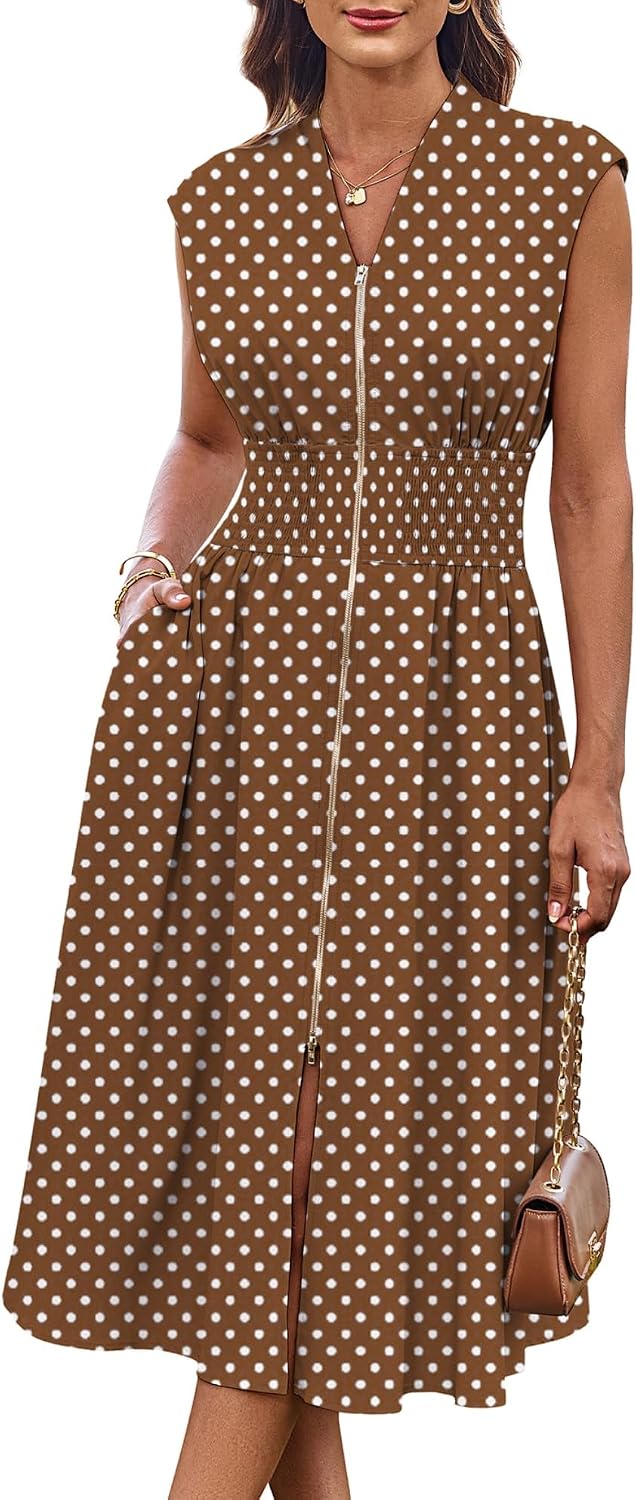 GRACE KARIN Womens Casual Dress, Business Office Work Homecoming Dresses | 2026, Cap Sleeve, Zipper Front, V Neck, Professional, Knee Length, Sleeveless, Flowy, Midi, Fall, Formal, Wedding, Hoco