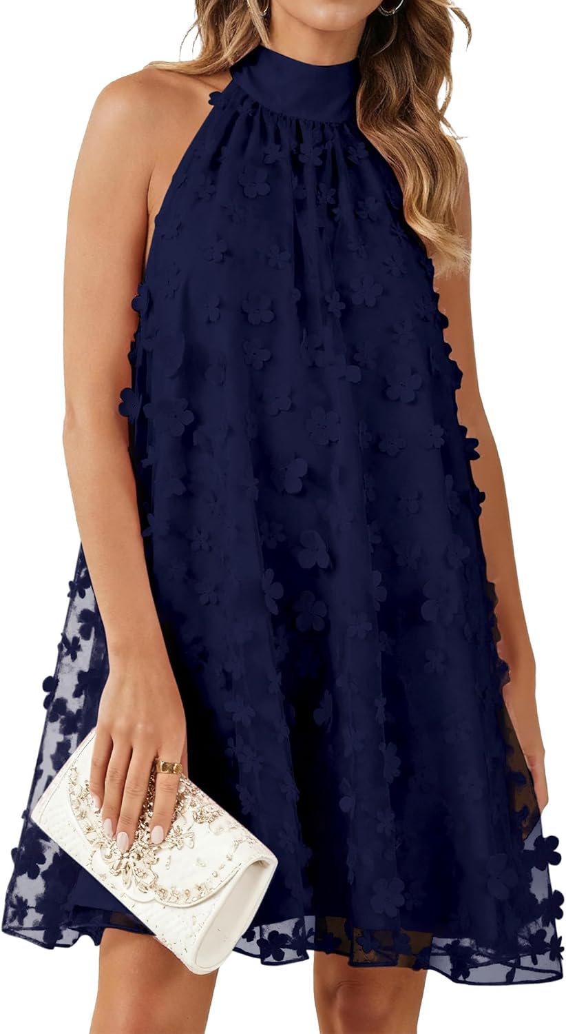 Gleeneat Womens Halter Floral Bridal Shower Cocktail Short Tulle Dress | Summer Wedding Guest Dresses for Bride Rehearsal Dinner Engagement Formal 2026 A Line Homecoming Mini Dress Party Outfit
