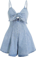 OYOANGLE Women's Vintage Bowknot Spaghetti Strap Denim Romper Jean Dress | Sleeveless Wide Leg, Short Jumpsuits, Country Concert Outfits, Cowgirl Outfits, Summer, Western, Cute