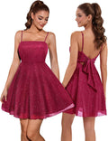 DRESSTELLS Sparkly Short Homecoming Dress, Bow Tie Back for Cocktail Party | 3-layer Puffy Aline, Fit Flare for Teens, Adjustable Straps, Semi formal for Women