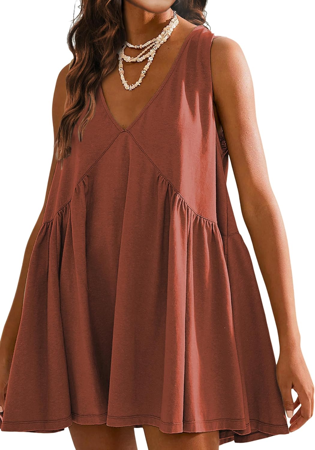 Tomosc Sleeveless Mini Dress for Women 2026 Summer Casual V Neck Sundress Loose Babydoll Dress with Pockets