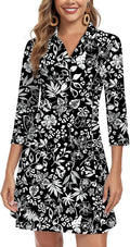 WOWENY 3\/4 Sleeve Dress for Women with Pockets V Neck UPF 50+ Casual Sun Dress Breathable Quick Dry Beach Vacation