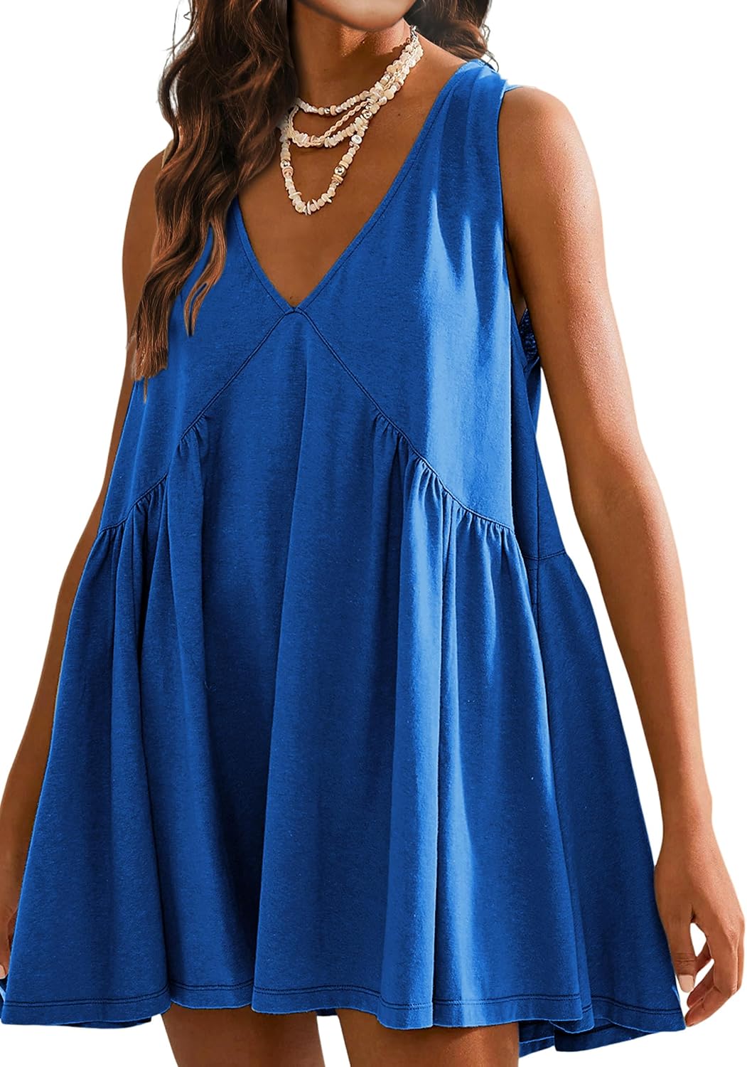 Tomosc Sleeveless Mini Dress for Women 2026 Summer Casual V Neck Sundress Loose Babydoll Dress with Pockets