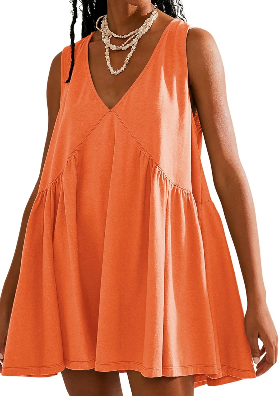 Tomosc Sleeveless Mini Dress for Women 2026 Summer Casual V Neck Sundress Loose Babydoll Dress with Pockets