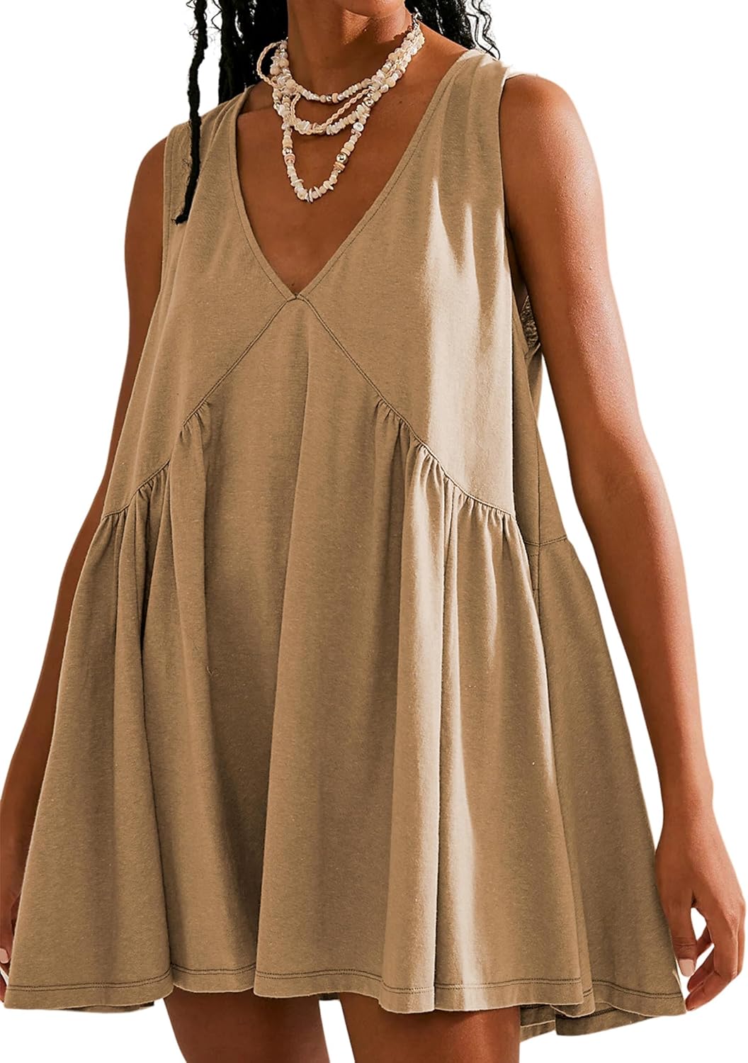 Tomosc Sleeveless Mini Dress for Women 2026 Summer Casual V Neck Sundress Loose Babydoll Dress with Pockets