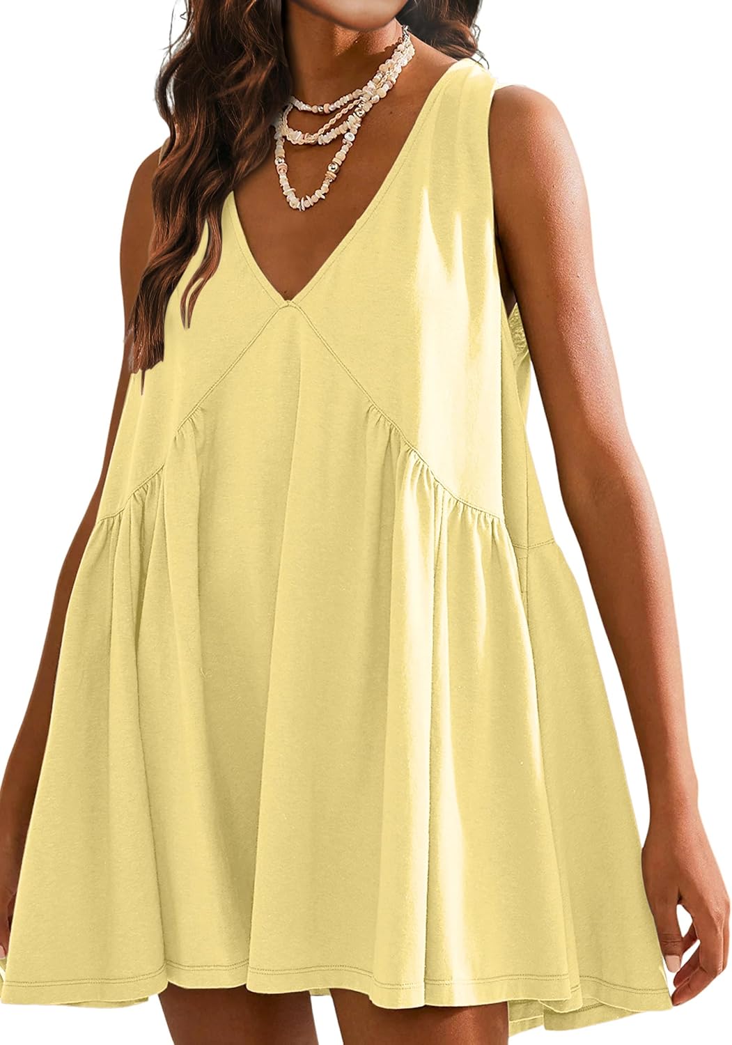 Tomosc Sleeveless Mini Dress for Women 2026 Summer Casual V Neck Sundress Loose Babydoll Dress with Pockets