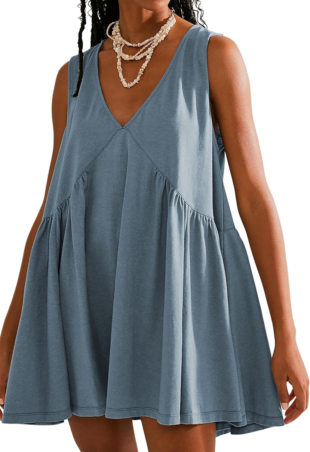Tomosc Sleeveless Mini Dress for Women 2026 Summer Casual V Neck Sundress Loose Babydoll Dress with Pockets