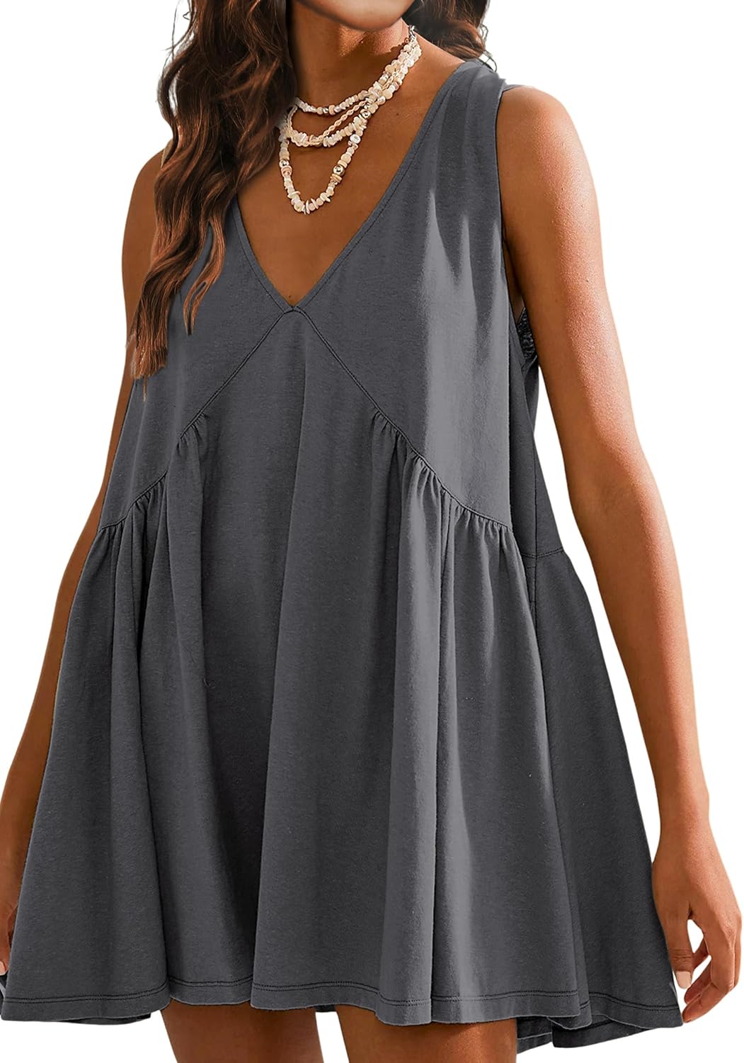 Tomosc Sleeveless Mini Dress for Women 2026 Summer Casual V Neck Sundress Loose Babydoll Dress with Pockets