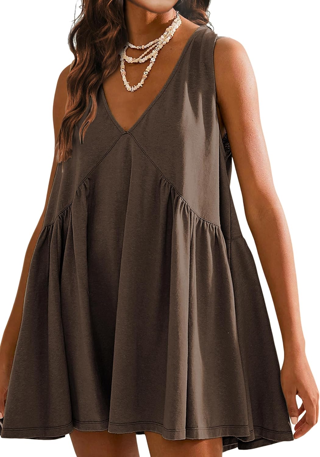 Tomosc Sleeveless Mini Dress for Women 2026 Summer Casual V Neck Sundress Loose Babydoll Dress with Pockets