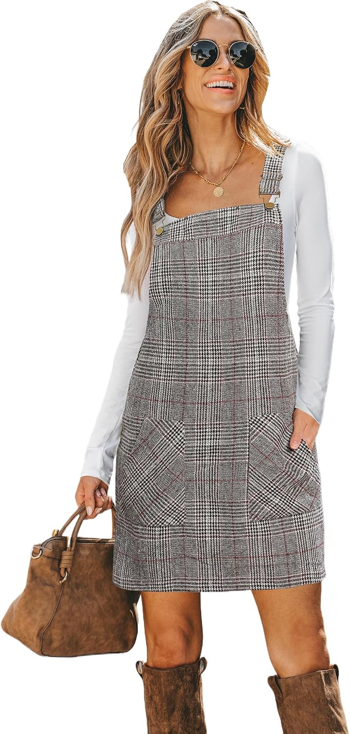 CUPSHE Women Corduroy Square Neck Wide Strap Fall Overall Mini Dress | Velvety Ribbed Texture, Front Bib Pocket, Utility Patch Pouches, High-Looped Buckle Fasteners, Casual Warm Autumn Outfits