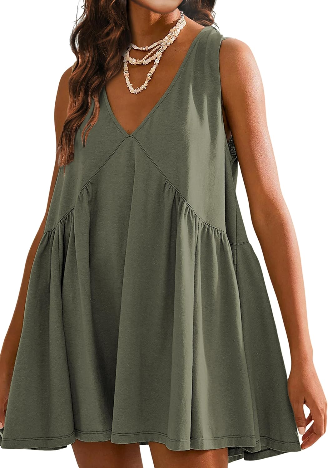 Tomosc Sleeveless Mini Dress for Women 2026 Summer Casual V Neck Sundress Loose Babydoll Dress with Pockets
