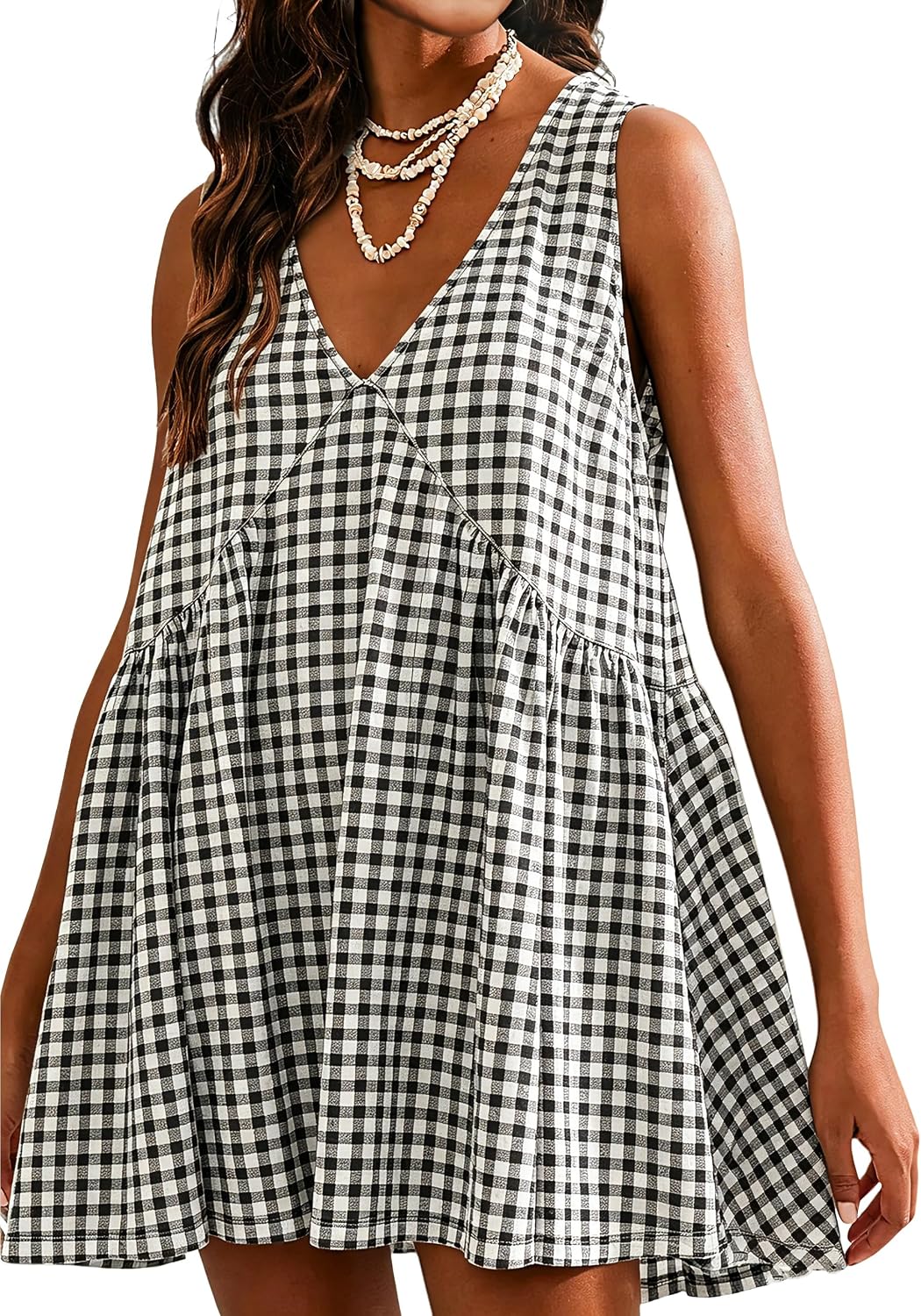 Tomosc Sleeveless Mini Dress for Women 2026 Summer Casual V Neck Sundress Loose Babydoll Dress with Pockets